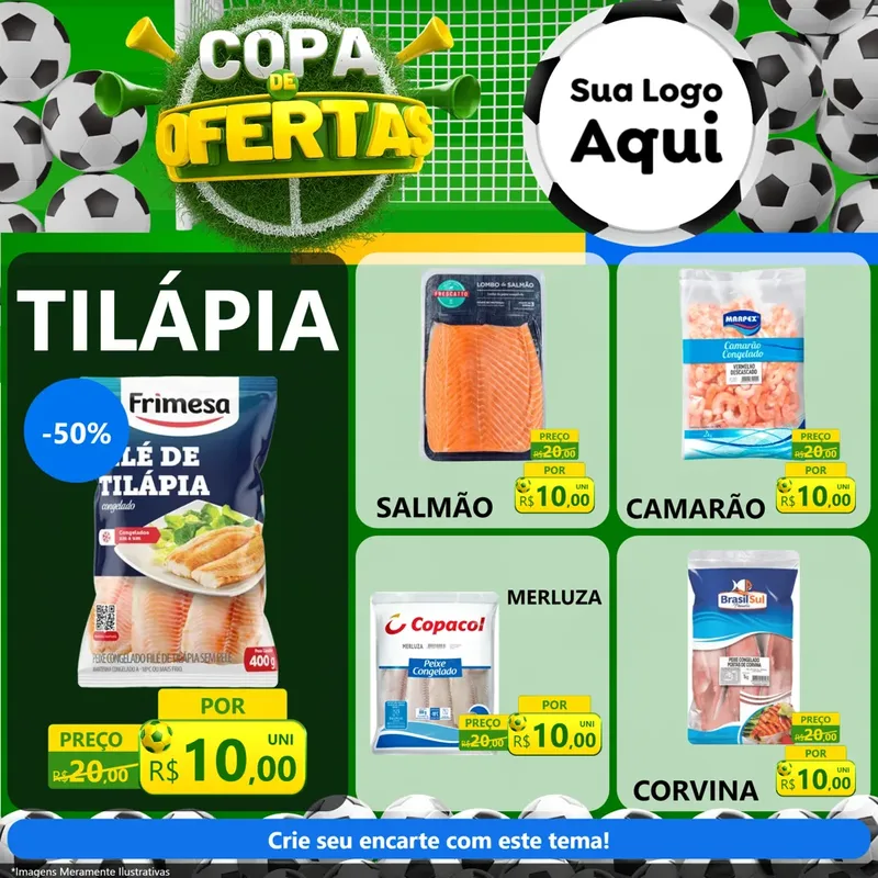 Modelo de Rede Social para Feed Facebook com o tema Copa De Ofertas para Peixaria