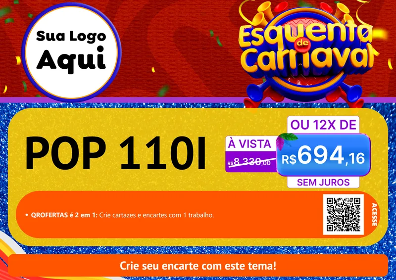 Modelo de Cartaz para Cartaz A4 Horizontal com o tema Esquenta de Carnaval para Concessionaria de Motos