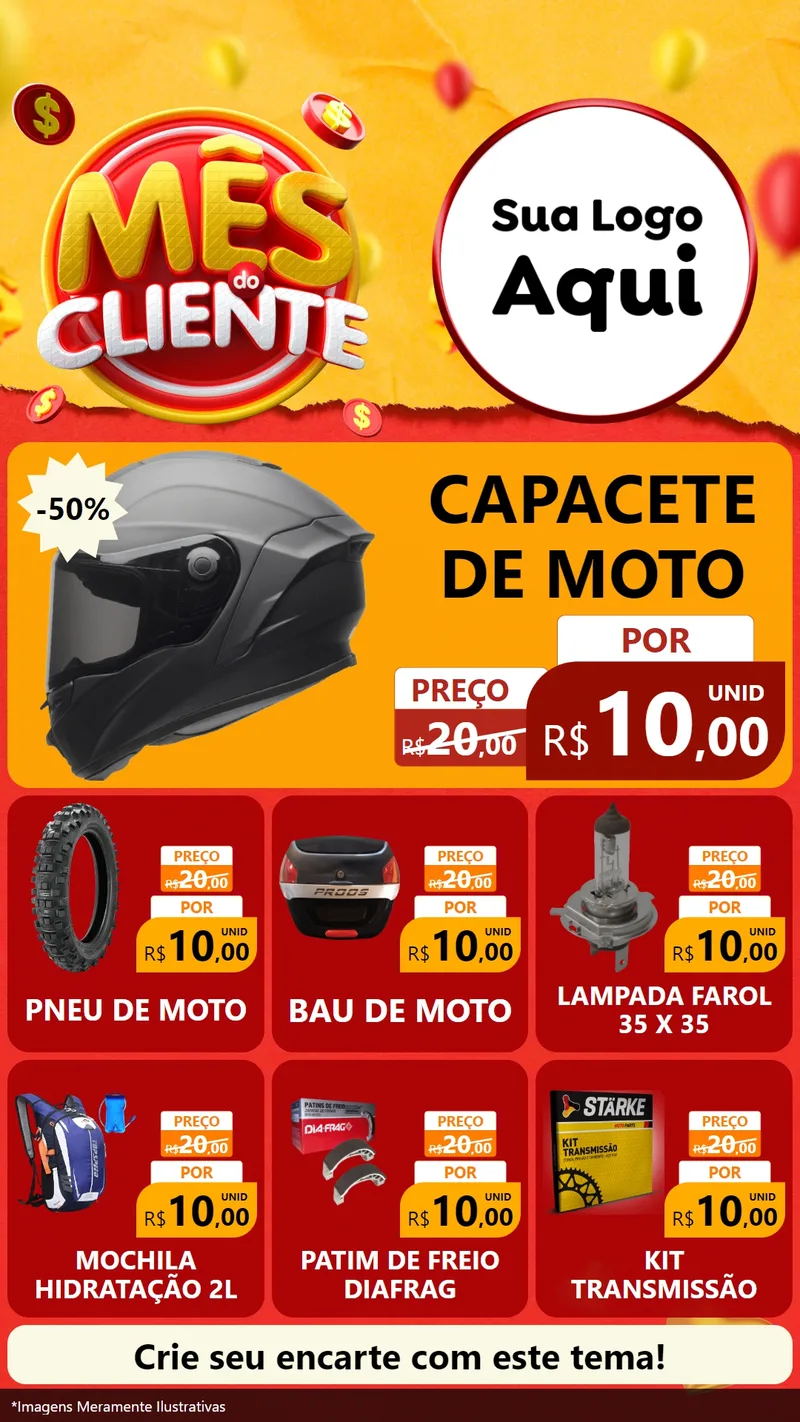 Modelo de Rede Social para Stories com o tema Mês do Cliente para Moto peças