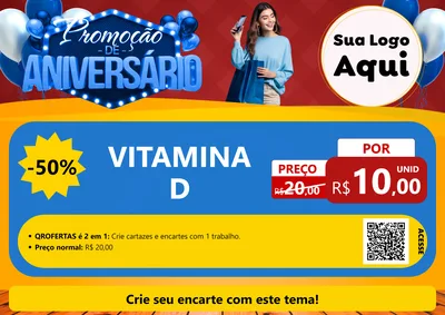 Modelo de Cartaz para Cartaz A4 Horizontal com o tema Promoção de Aniversário para Farmácia