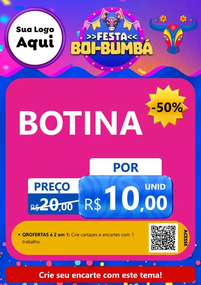 Modelo de Cartaz para Cartaz A4 Vertical com o tema Festa Boi-Bumbá para Agropecuária