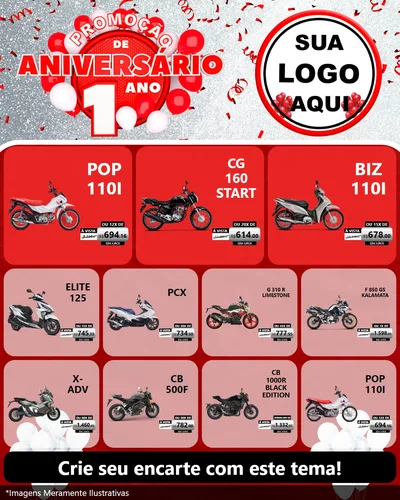 Modelo de Rede Social para Feed Instagram com o tema Promoção de Aniversário - 1 Ano para Concessionaria de Motos
