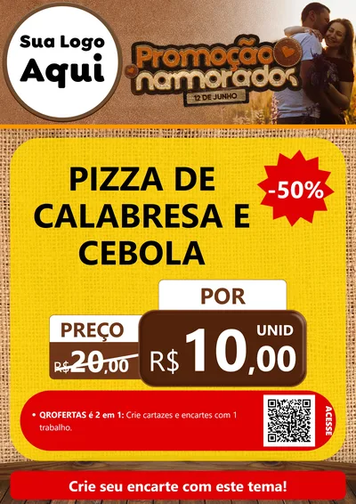 Modelo de Cartaz para Cartaz A4 Vertical com o tema Promoção Namorados para Pizzaria