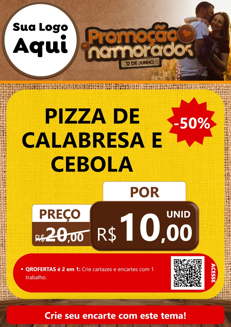 Modelo de Cartaz para Cartaz A4 Vertical com o tema Promoção Namorados para Pizzaria