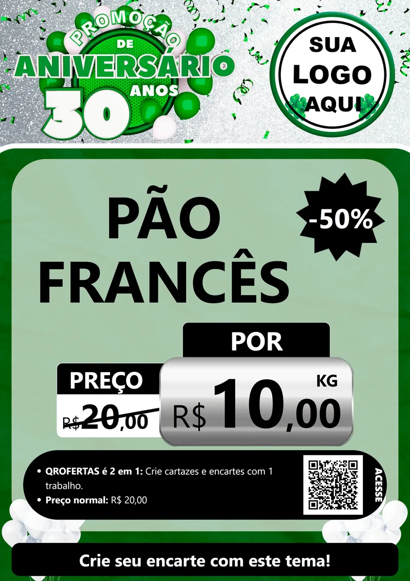 Modelo de Cartaz para Cartaz A4 Vertical com o tema Promoção de Aniversário - 30 Anos para Padaria