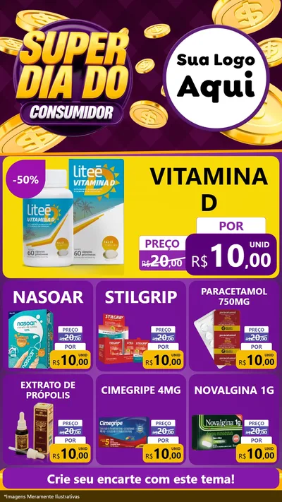 Modelo de Rede Social para Stories com o tema Super Dia do Consumidor para Farmácia
