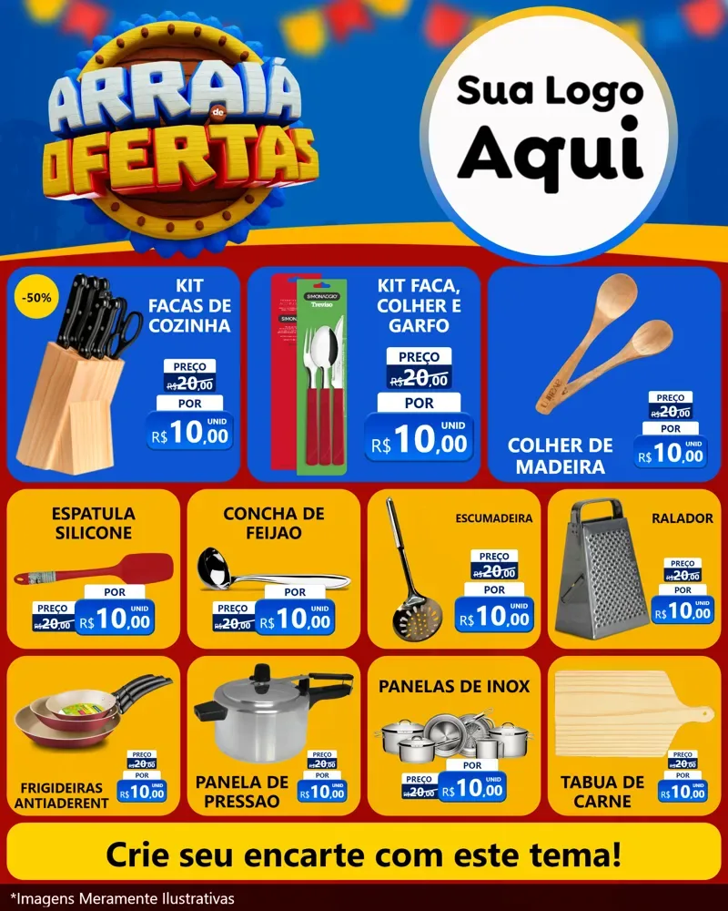 Modelo de Rede Social para Feed Instagram com o tema Arraiá de Ofertas - Junina para Utilidades Domésticas