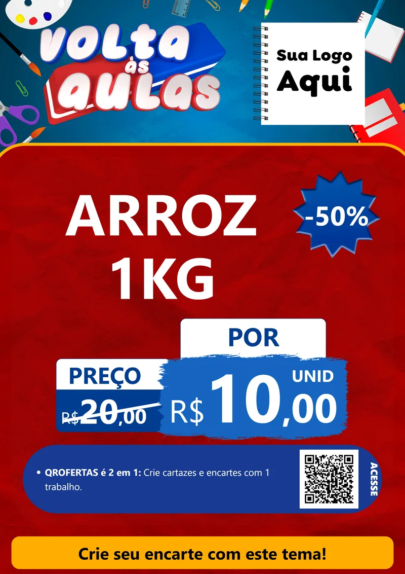 Modelo de Cartaz para Cartaz A4 Vertical com o tema Volta Às Aulas para Supermercado
