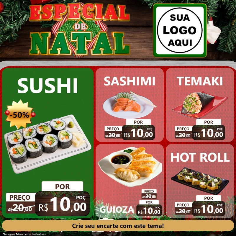 Modelo de Rede Social para Feed Facebook com o tema Especial de Natal para Comida japonesa