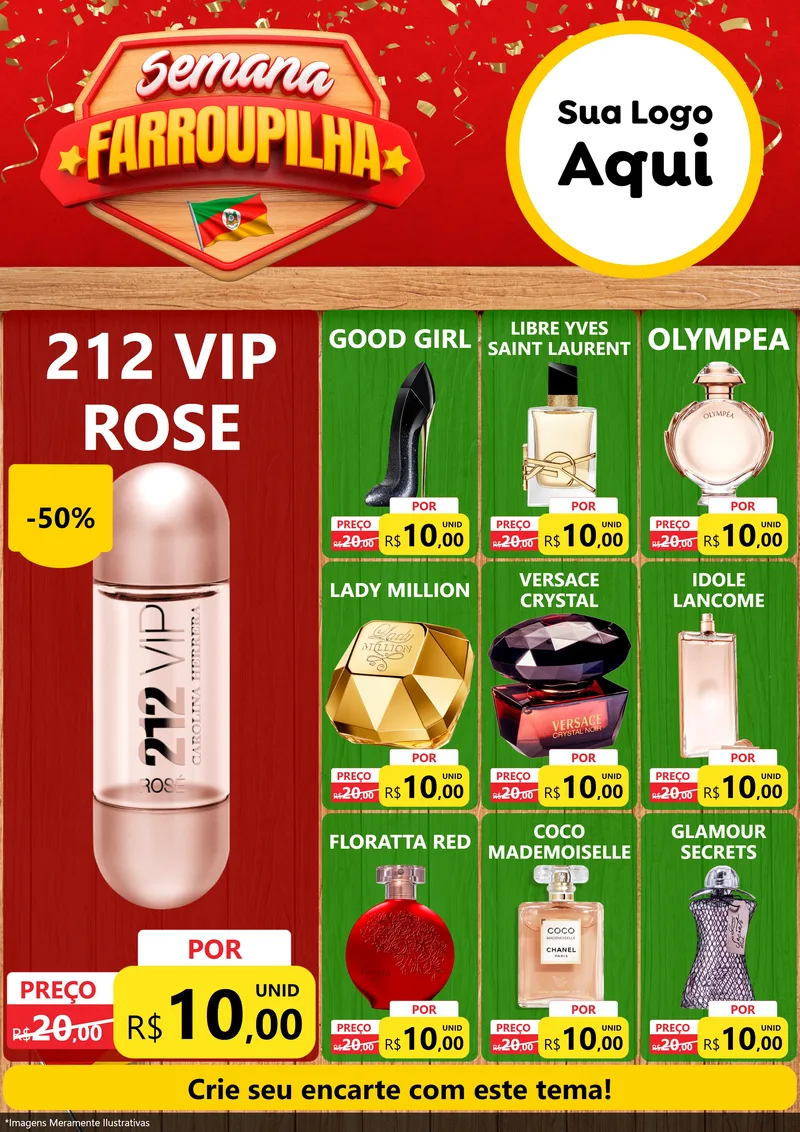 Modelo de Encarte para Encarte A4 Vertical com o tema Semana Farroupilha para Perfumes