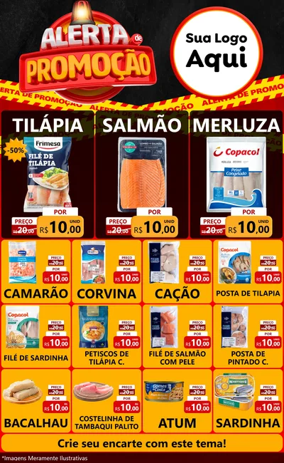 Modelo de Encarte para Encarte Grande com o tema Alerta de Promoção para Peixaria