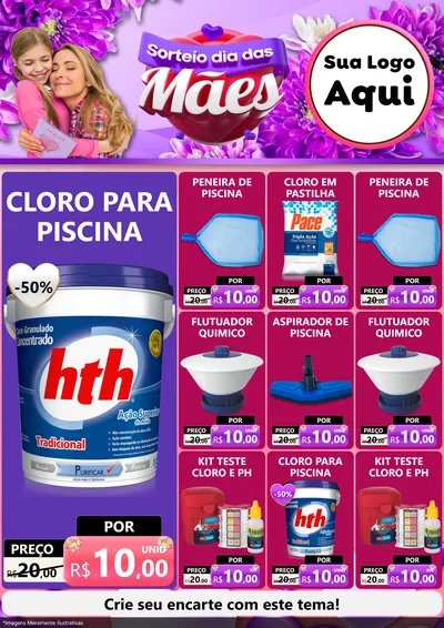 Modelo de Encarte para Encarte A4 Vertical com o tema Sorteio Dia das Mães para Produtos para Piscina