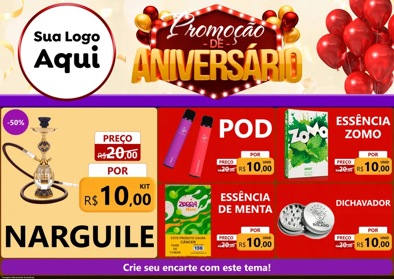 Modelo de Encarte para Encarte A4 Horizontal com o tema Promoção de Aniversário para Tabacaria