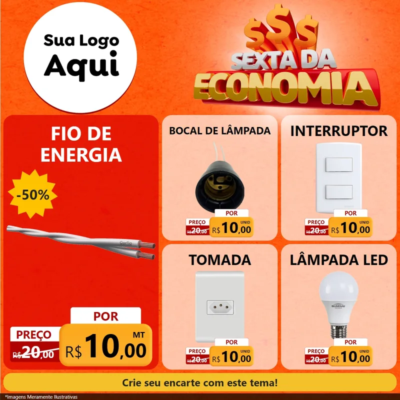 Modelo de Rede Social para Feed Facebook com o tema Sexta da Economia para Materiais Elétricos