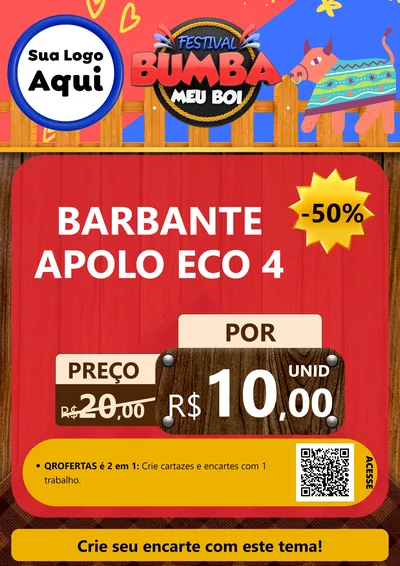 Modelo de Cartaz para Cartaz A4 Vertical com o tema Festival Bumba Meu Boi para Armarinho e Aviamentos
