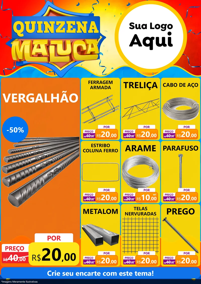 Modelo de Encarte para Encarte A4 Vertical com o tema Quinzena Maluca para Ferragens