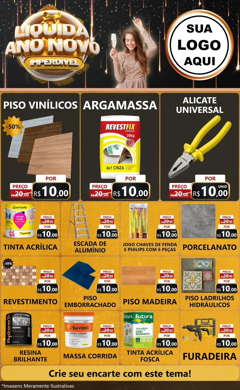Modelo de Encarte para Encarte Grande com o tema Liquida Ano Novo Imperdível para Material para Construção