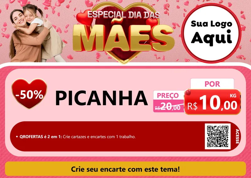 Modelo de Cartaz para Cartaz A4 Horizontal com o tema Especial Dia Das Mães para Açougue