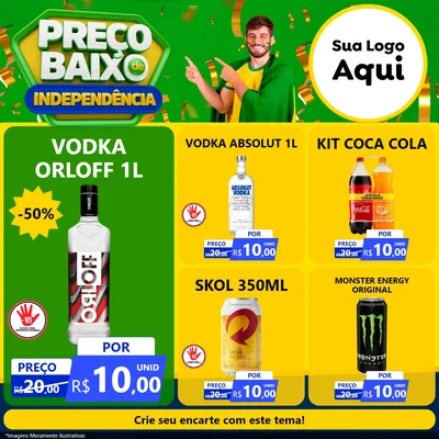 Modelo de Rede Social para Feed Facebook com o tema Preço Baixo de Independência para Distribuidora de bebidas