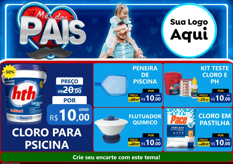 Modelo de Encarte para Encarte A4 Horizontal com o tema Mês Dos Pais para Produtos para Piscina