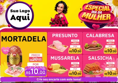Modelo de Encarte para Encarte A4 Horizontal com o tema Especial Dia da Mulher para Frios e Laticínios