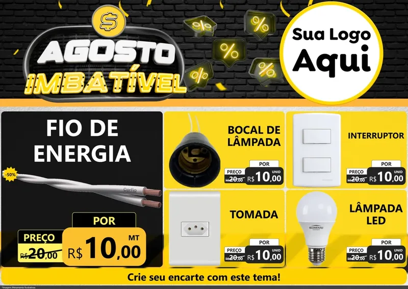 Modelo de Encarte para Encarte A4 Horizontal com o tema Agosto Imbatível para Materiais Elétricos