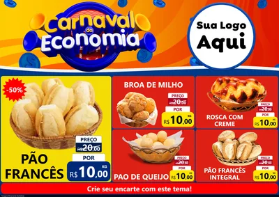 Modelo de Encarte para Encarte A4 Horizontal com o tema Carnaval da Economia para Padaria