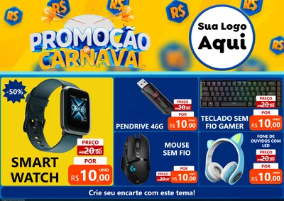 Modelo de Encarte para Encarte A4 Horizontal com o tema Promoção de Carnaval para Informática