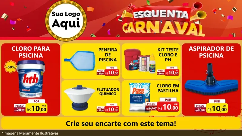Modelo de TV para TV Horizontal com o tema Esquenta Carnaval para Produtos para Piscina