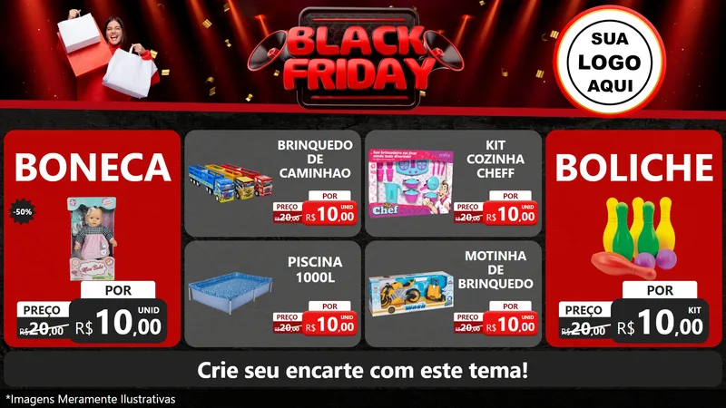 Modelo de TV para TV Horizontal com o tema Black Friday para Brinquedos
