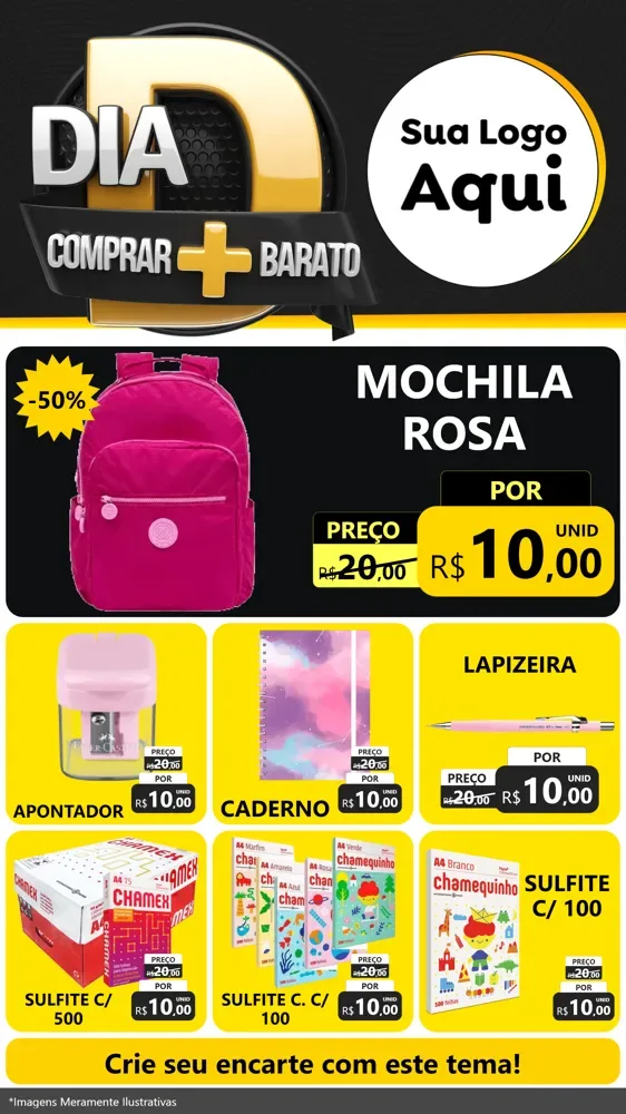 Modelo de Rede Social para Stories com o tema Dia D Mais Economia para Papelaria