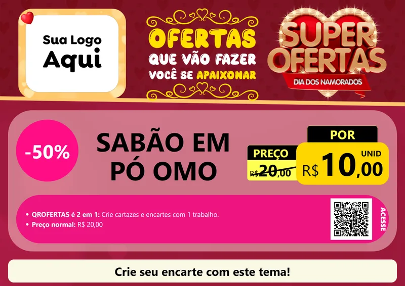 Modelo de Cartaz para Cartaz A4 Horizontal com o tema Dia dos Namorados para Produtos de Limpeza