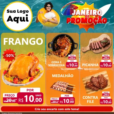 Modelo de Rede Social para Feed Facebook com o tema Janeiro de Promoção para Assados