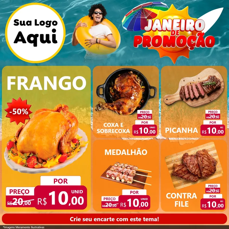 Modelo de Rede Social para Feed Facebook com o tema Janeiro de Promoção para Assados