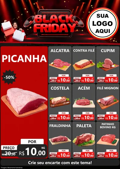Modelo de Encarte para Encarte A4 Vertical com o tema Black Friday para Açougue
