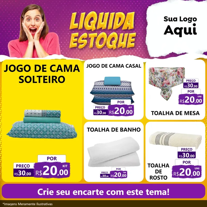 Modelo de Rede Social para Feed Facebook com o tema Liquida estoque para Cama, Mesa e Banho