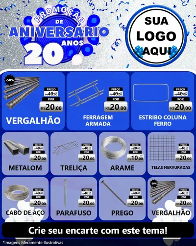 Modelo de Rede Social para Feed Instagram com o tema Promoção de Aniversário - 20 Anos para Ferragens