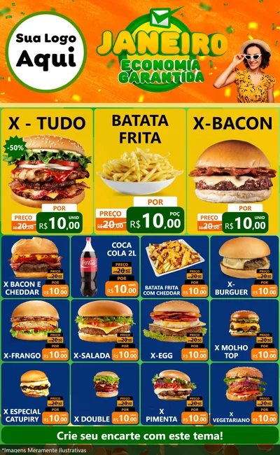 Modelo de Encarte para Encarte Grande com o tema Janeiro - Economia Garantida para Hamburgueria