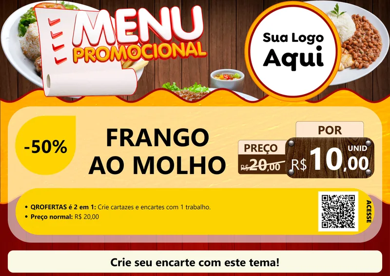 Modelo de Cartaz para Cartaz A4 Horizontal com o tema Menu Promocional para Restaurante