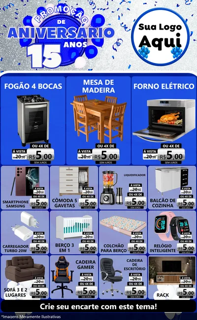 Modelo de Encarte para Encarte Grande com o tema Promoção de Aniversário - 15 Anos para Móveis e Eletro