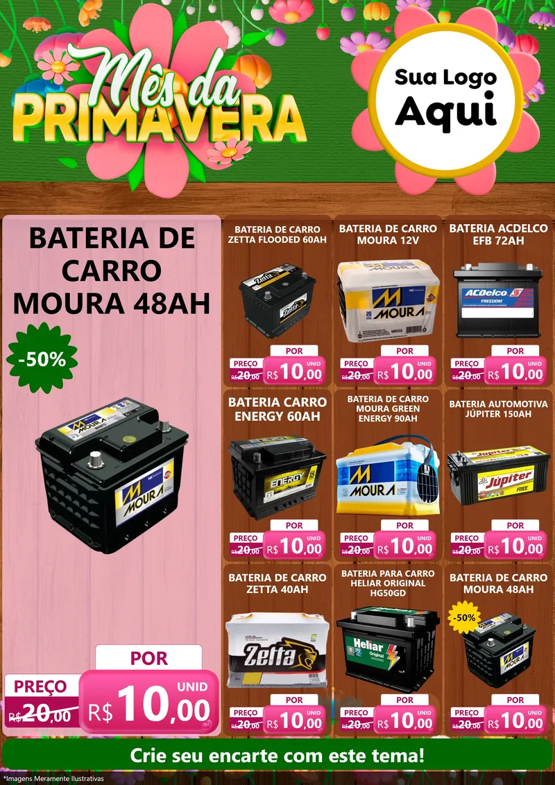 Modelo de Encarte para Encarte A4 Vertical com o tema Mês da Primavera para Baterias Elétricas