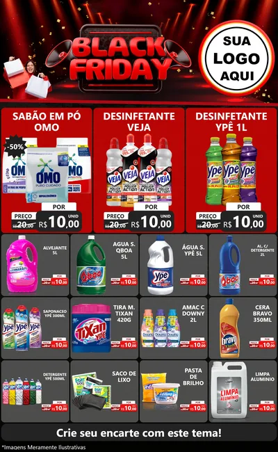 Modelo de Encarte para Encarte Grande com o tema Black Friday para Produtos de Limpeza