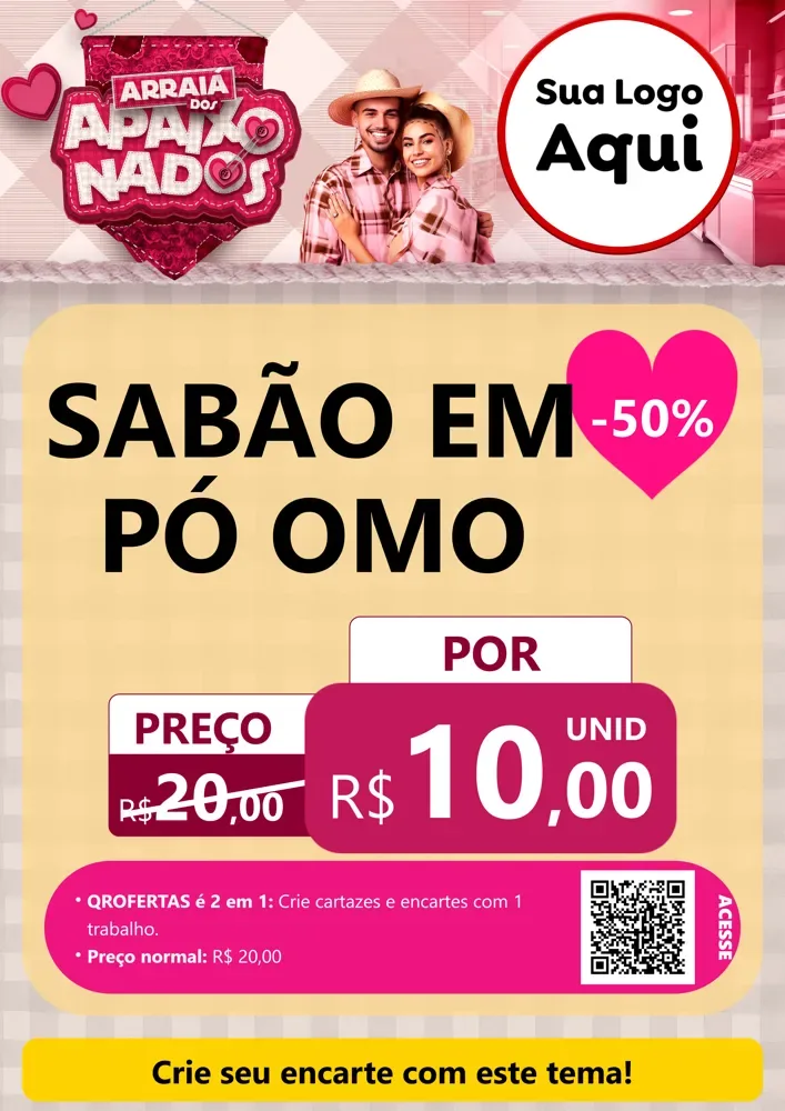 Modelo de Cartaz para Cartaz A4 Vertical com o tema Arraiá dos Apaixonados - Junina para Produtos de Limpeza
