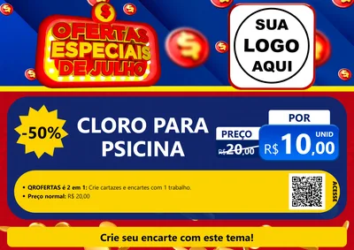 Modelo de Cartaz para Cartaz A4 Horizontal com o tema Ofertas Especiais de Julho para Produtos para Piscina