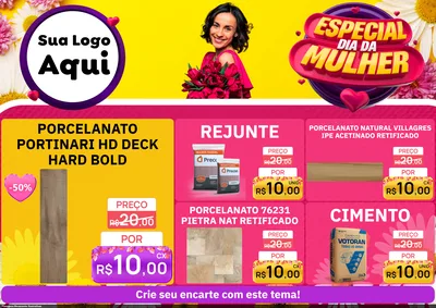 Modelo de Encarte para Encarte A4 Horizontal com o tema Especial Dia da Mulher para Pisos e revestimentos