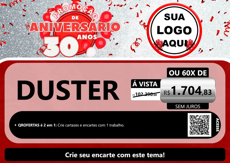 Modelo de Cartaz para Cartaz A4 Horizontal com o tema Promoção de Aniversário - 30 Anos para Concessionaria de Carros