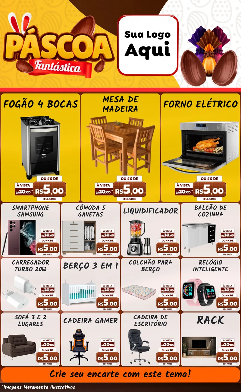 Modelo de Encarte para Encarte Grande com o tema Páscoa Fantástica para Móveis e Eletro