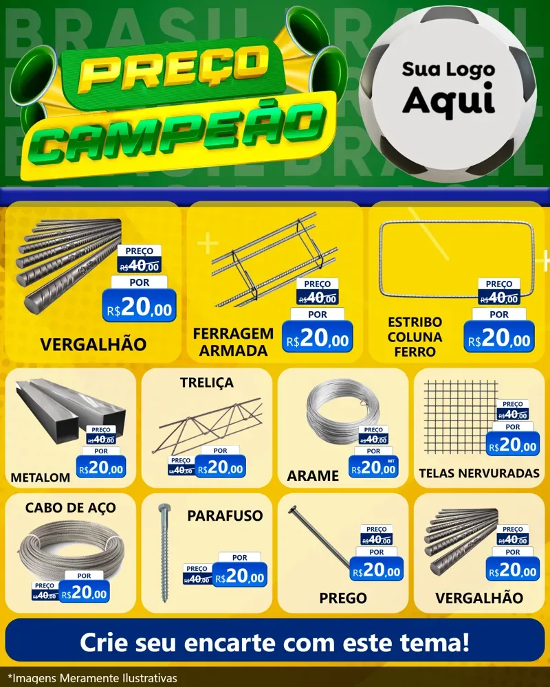 Modelo de Rede Social para Feed Instagram com o tema Preço Campeão - Copa para Ferragens