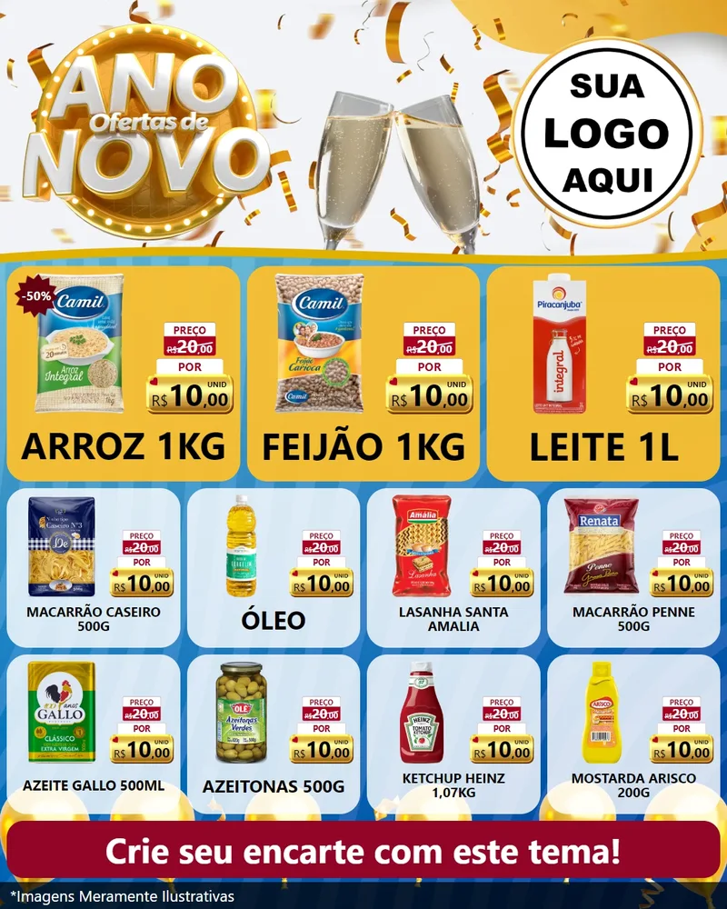 Modelo de Rede Social para Feed Instagram com o tema Ofertas de Ano Novo para Supermercado