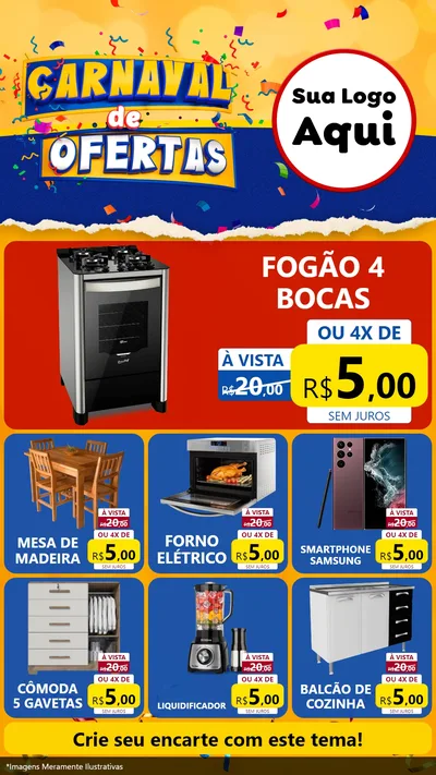 Modelo de Rede Social para Stories com o tema Carnaval de Ofertas para Móveis e Eletro